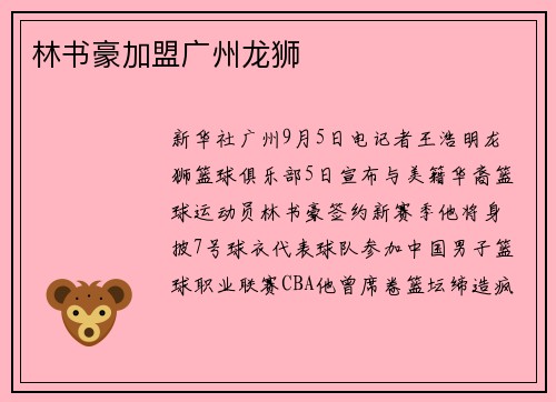 林书豪加盟广州龙狮