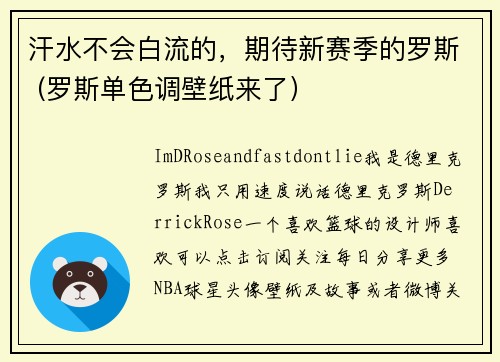 汗水不会白流的，期待新赛季的罗斯 (罗斯单色调壁纸来了）